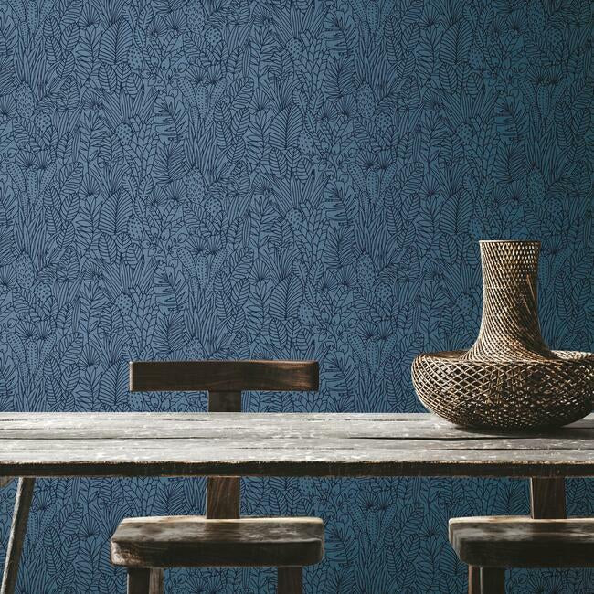 Tropical Leaves Sketch Peel and Stick Wallpaper