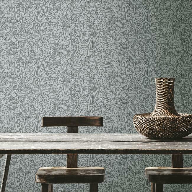 Tropical Leaves Sketch Peel and Stick Wallpaper